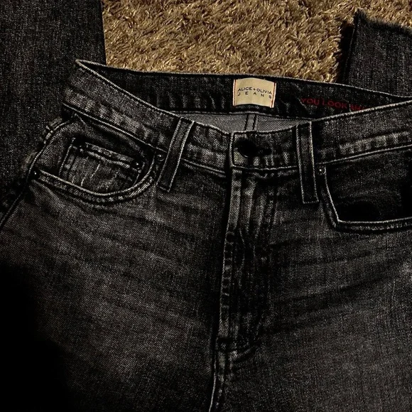 Alice + Olivia Highrise Girlfriend Jeans Women's Black Straight Leg - Picture 3 of 4